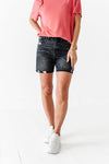 Jordi High Waisted Raw Hem Denim Shorts In Black