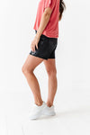 Jordi High Waisted Raw Hem Denim Shorts In Black