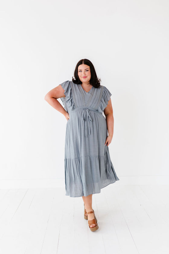 Tillie Midi Dress in Dusty Blue