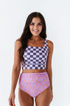 Purple Check Beach Crop