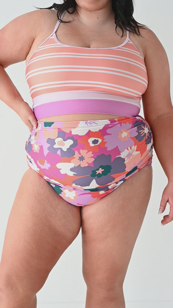 Hawaiian Sunset High Waisted Ruched Bottoms