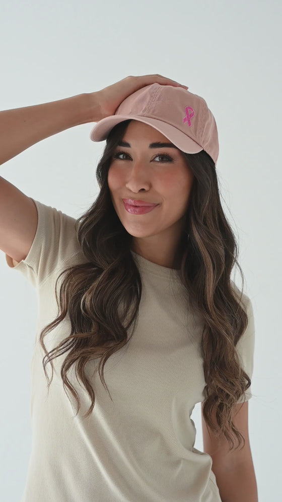 Pink Ribbon Baseball Cap in Dusty Pink