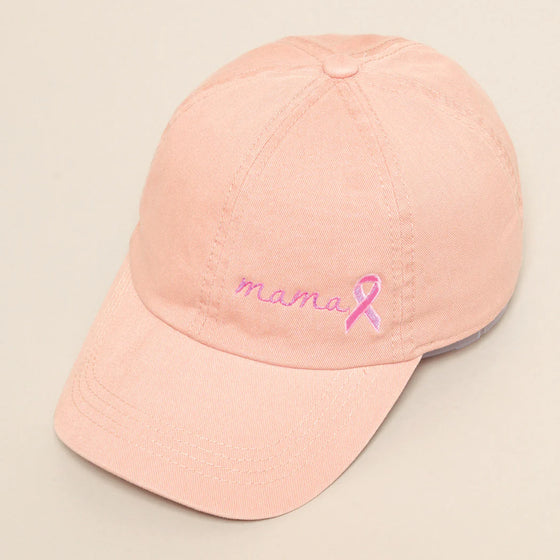 "Mama" Pink Ribbon Baseball Cap in Dusty Pink